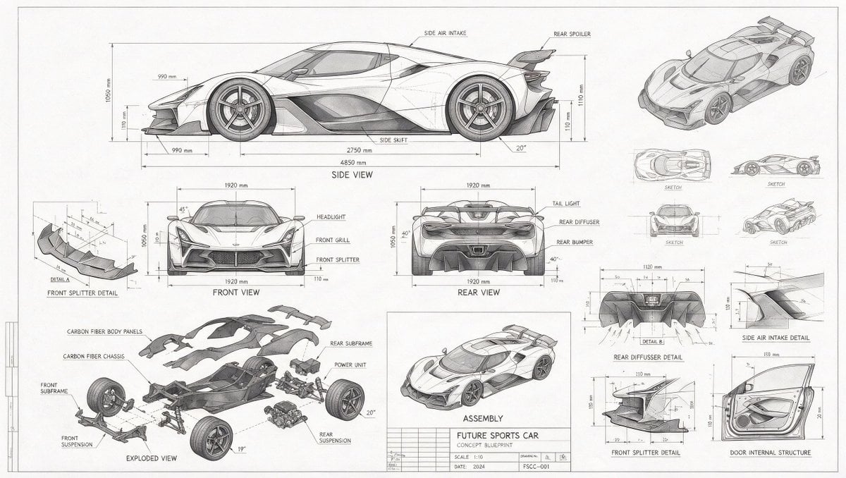 Futuristic Sports Car Blueprint — AI image template example