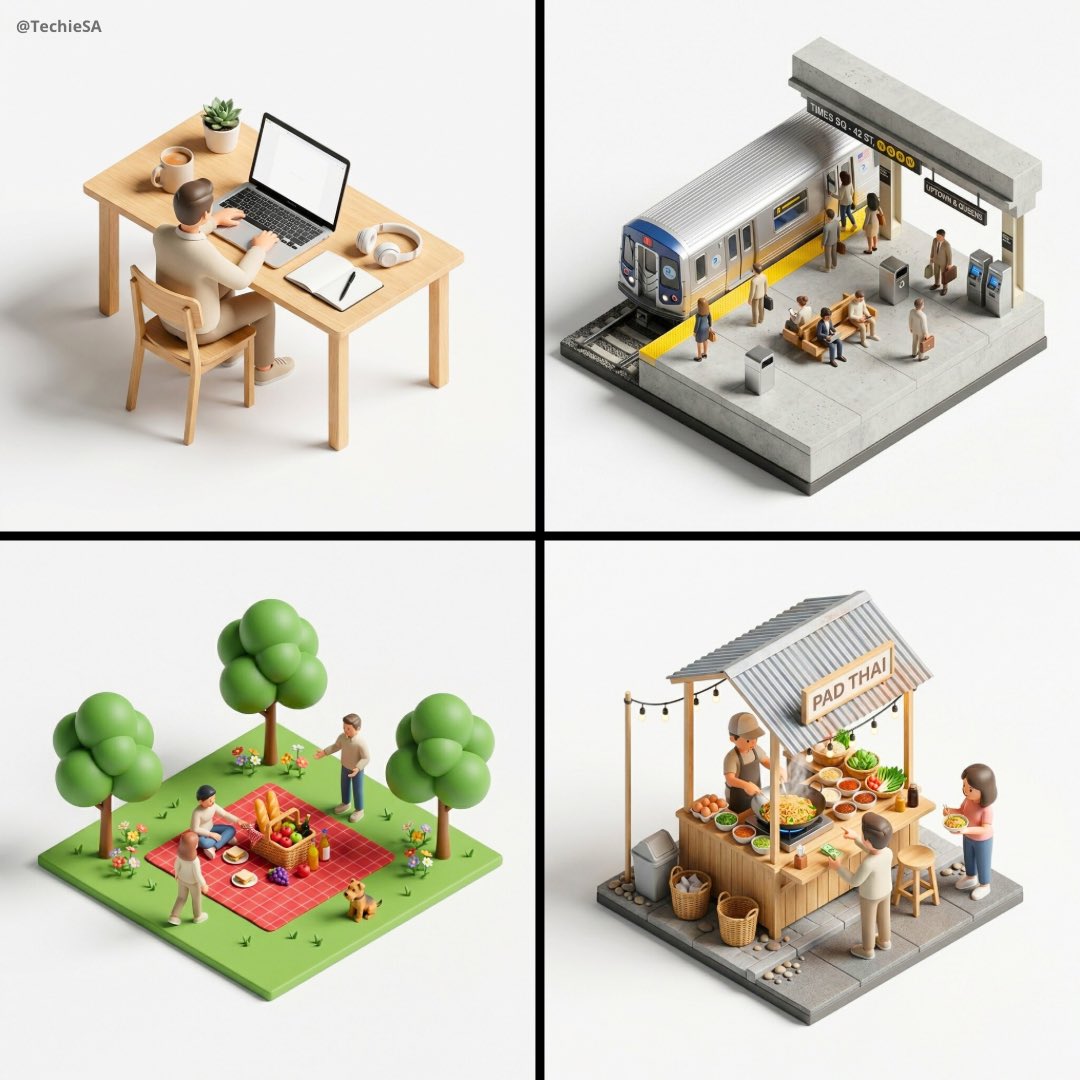 45 top-down isometric miniature 3D diorama including all key objects