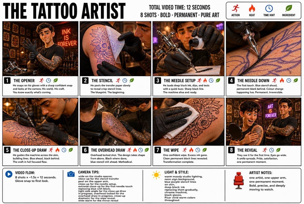 Tattoo Artist Storyboard Infographic — AI image template example