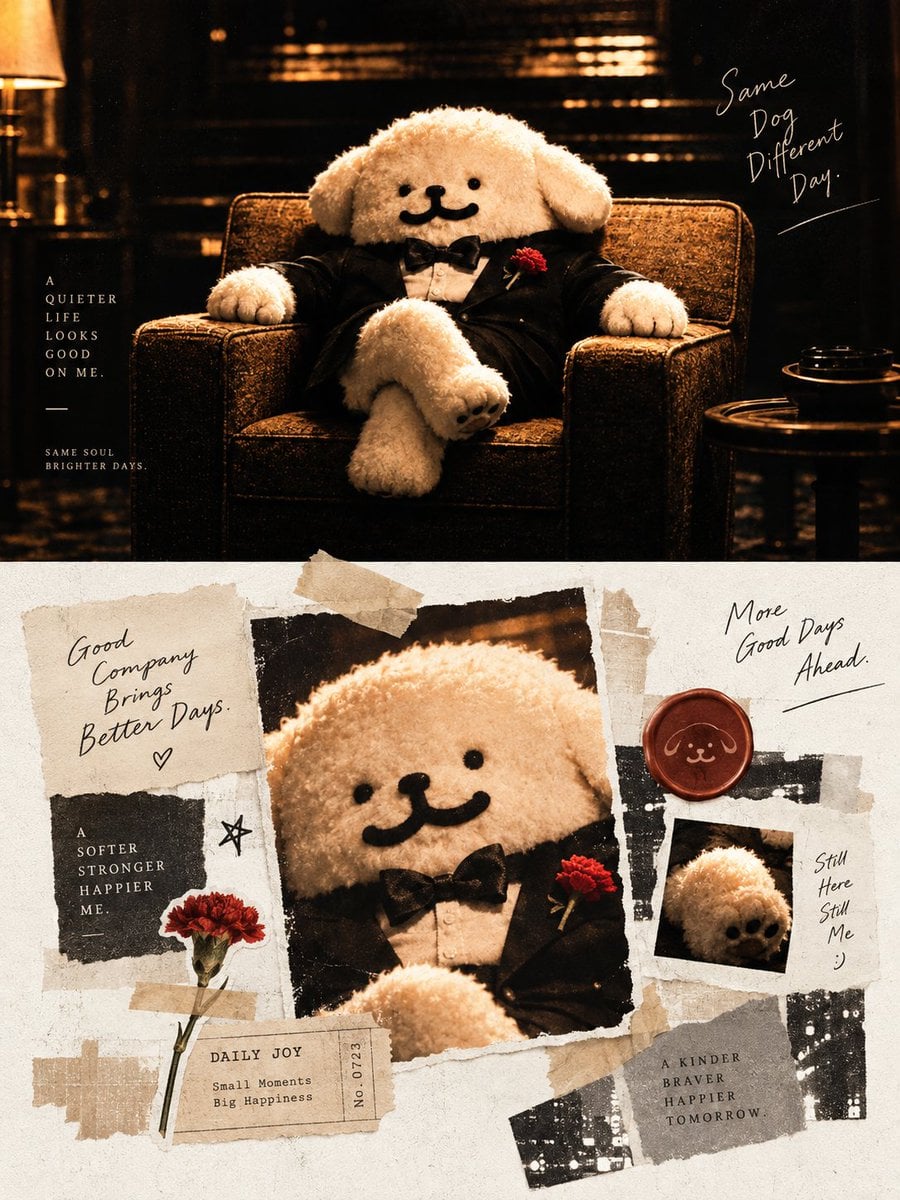 Plush Dog Scrapbook Poster — AI image template example