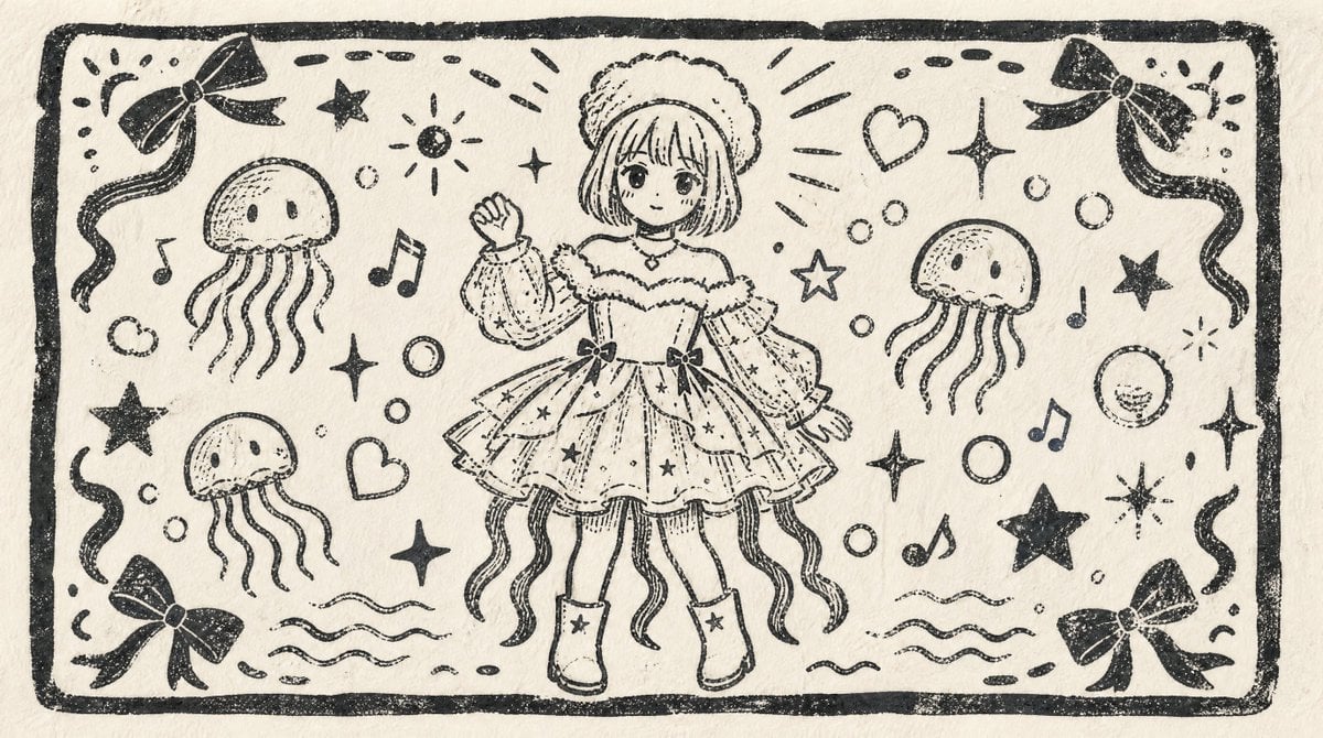 Monochrome Woodblock Character Postcard