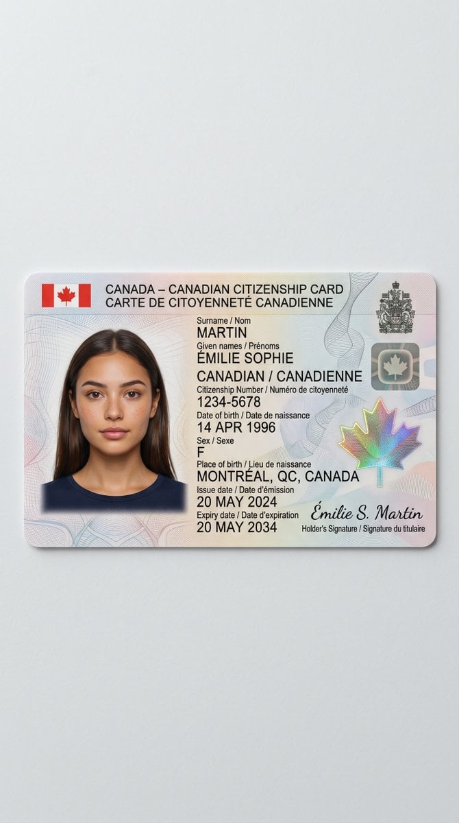 Canadian Citizenship Card Mockup Prompt