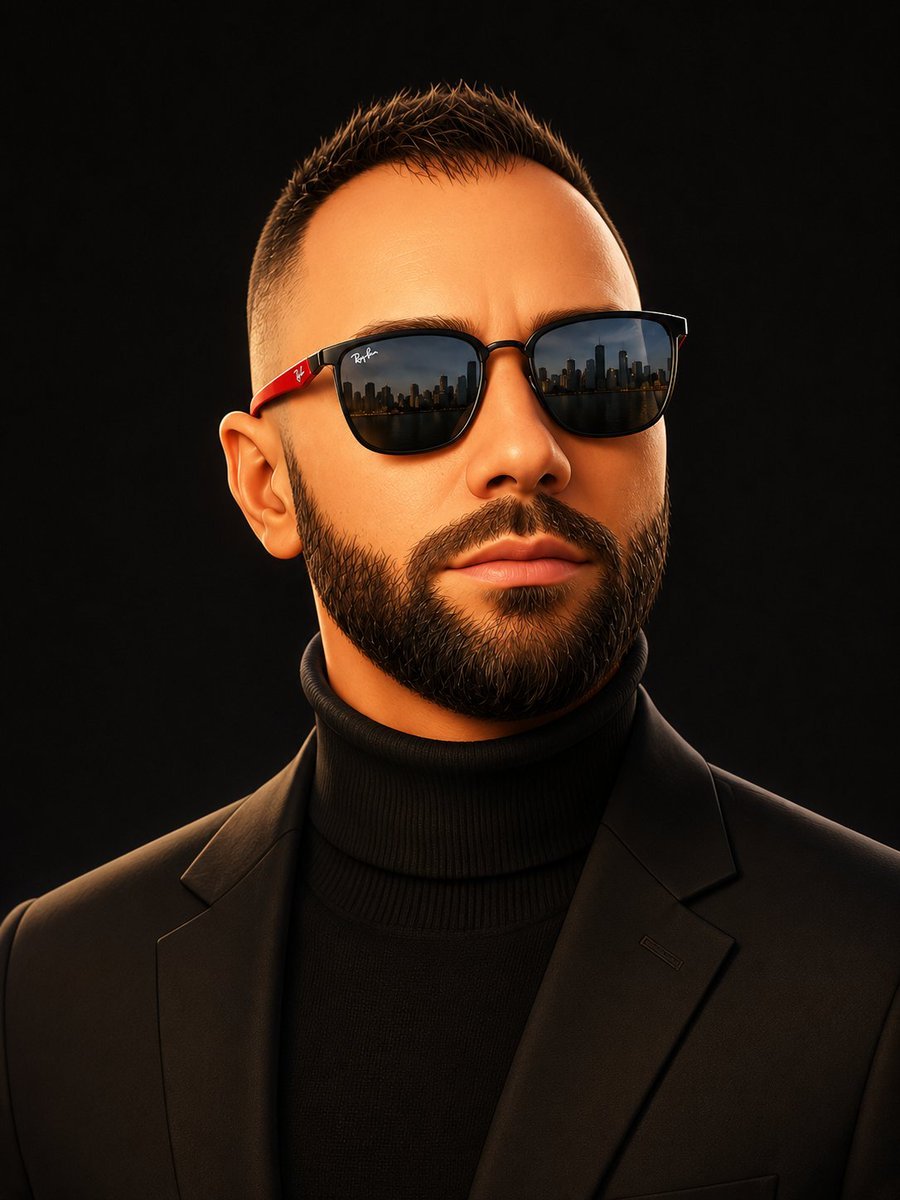 Cinematic Black Turtleneck Portrait — AI image template example