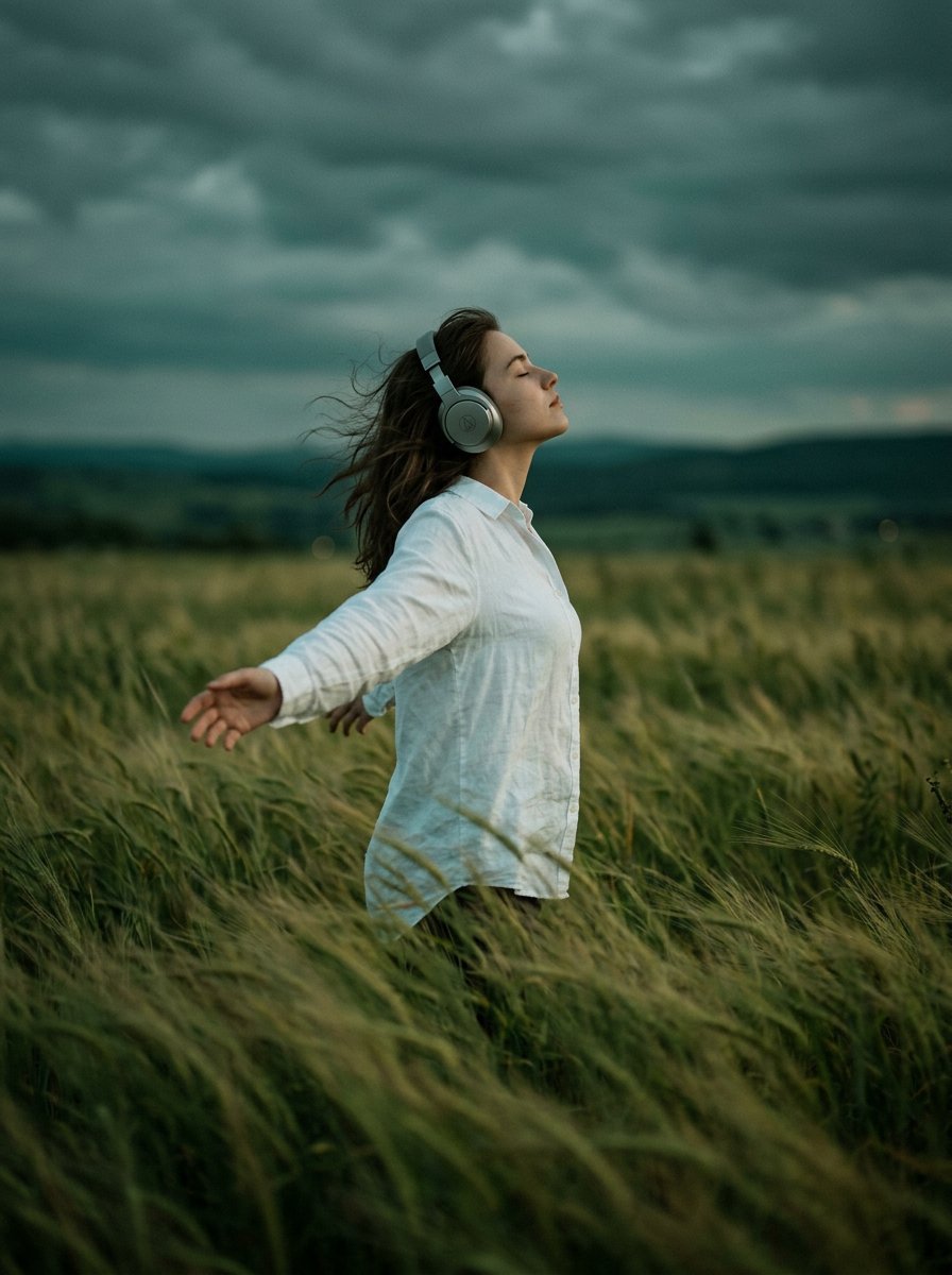 Moody Cinematic Woman Portrait in Grass — AI image template example