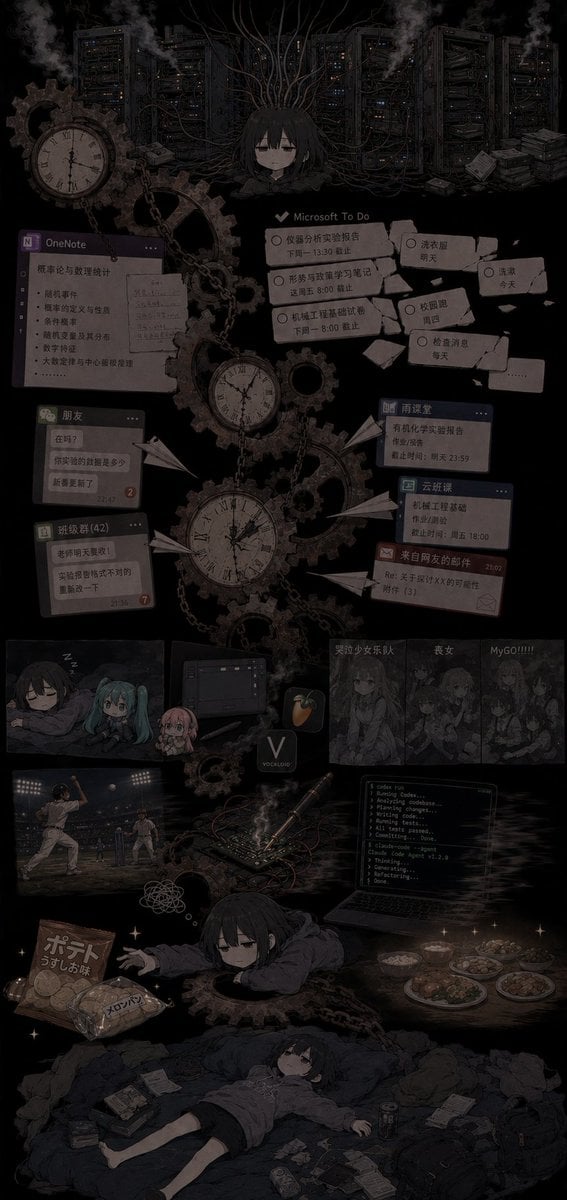 Overwhelmed Anime Productivity Collage