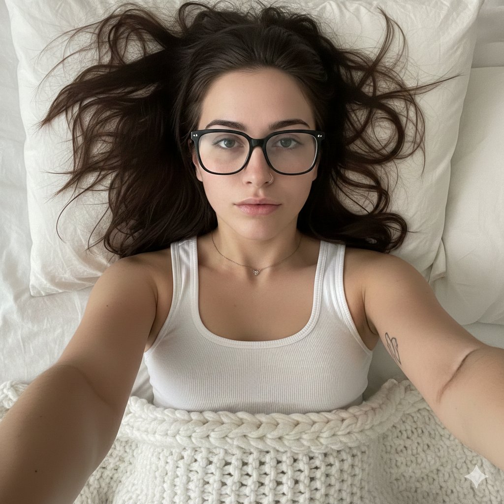 Cozy Bedroom Selfie Portrait with Glasses