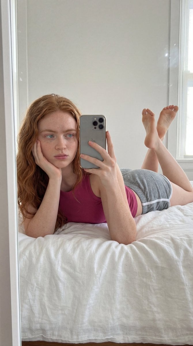 Prone Bedroom Mirror Selfie — AI image template example