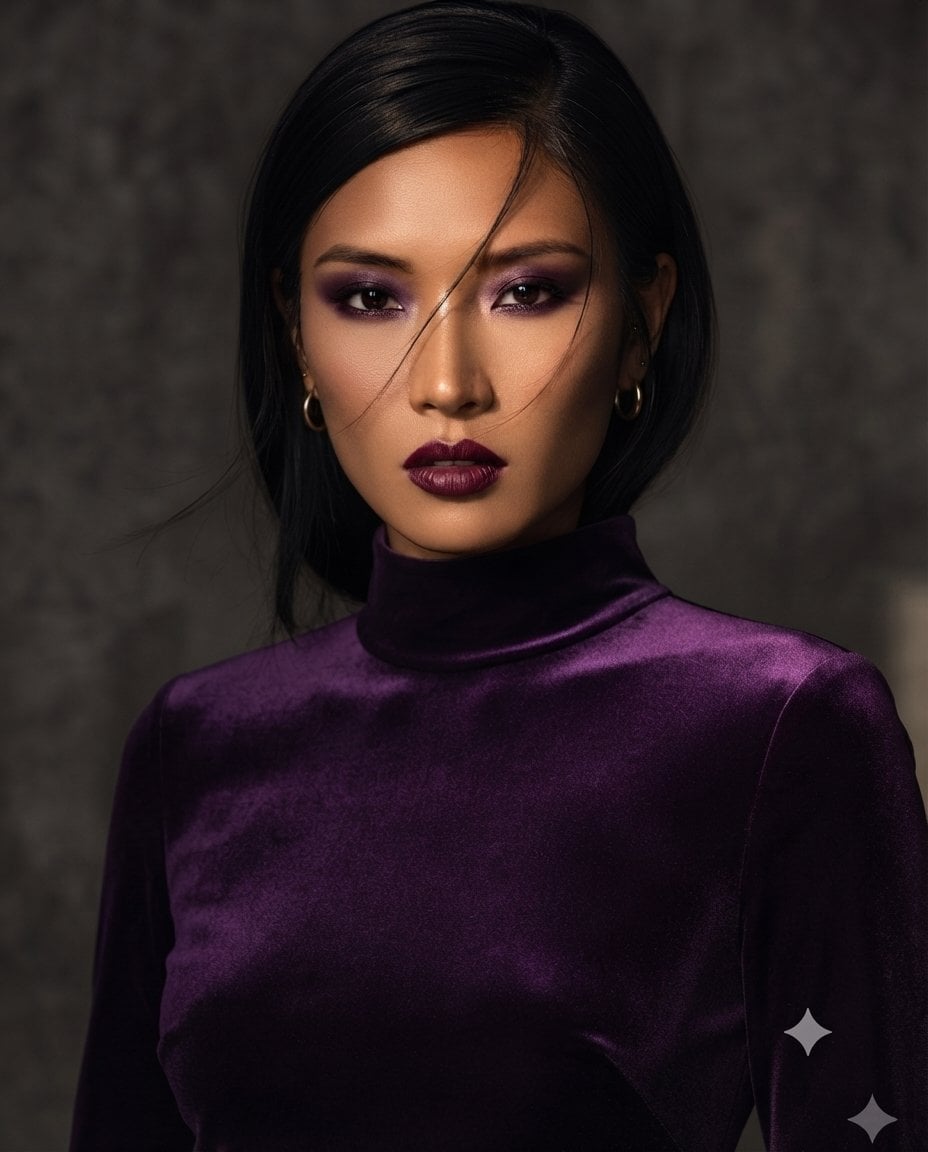 Purple Velvet Dramatic Portrait — AI image template example