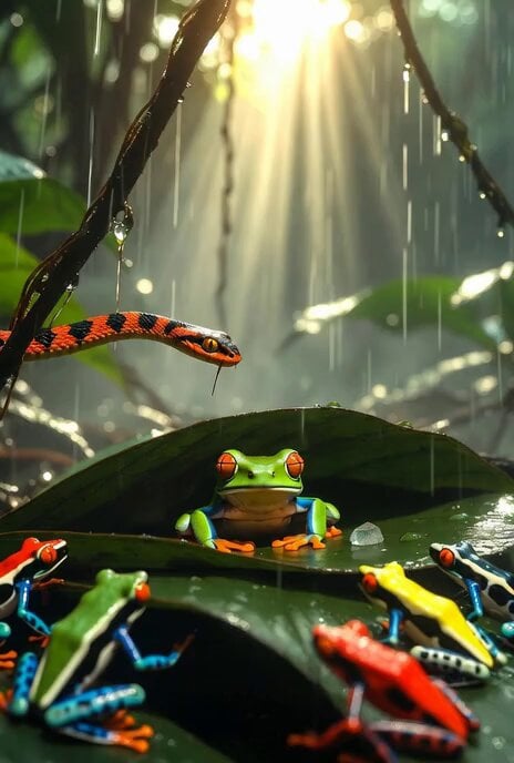 Jungle canopy sunlight break video prompt