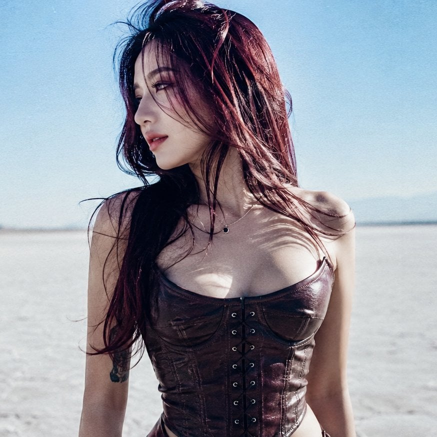 Japanese Woman in Leather Corset Portrait — AI image template example