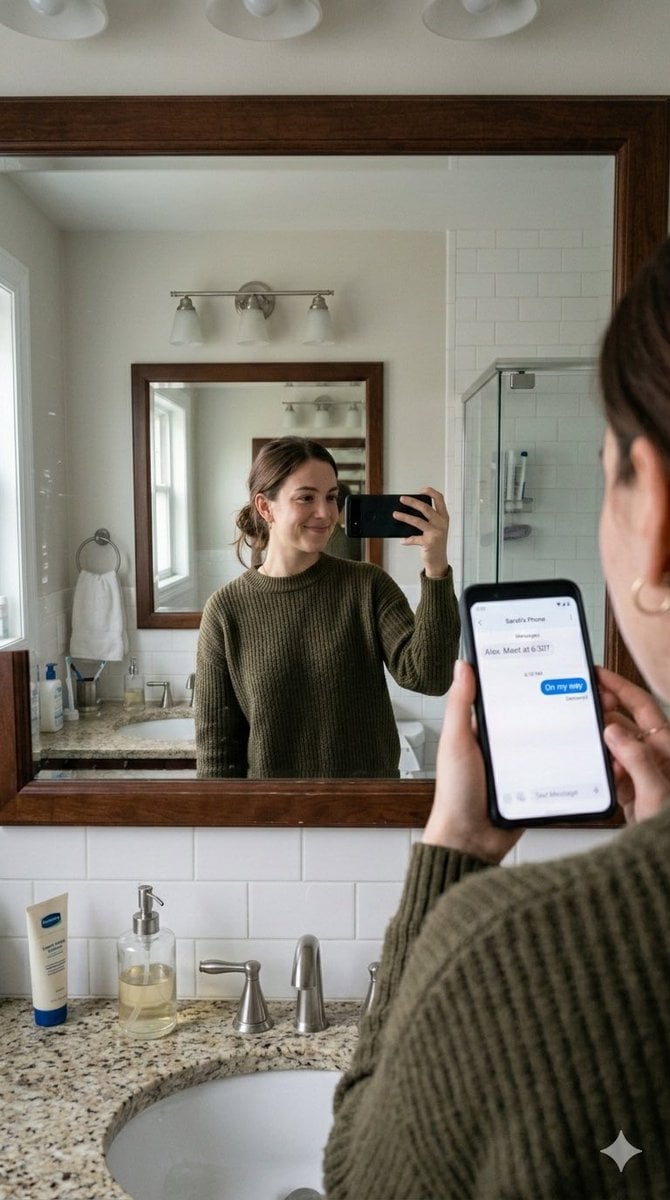 Realistic Bathroom Mirror Selfie with Correct Reflection