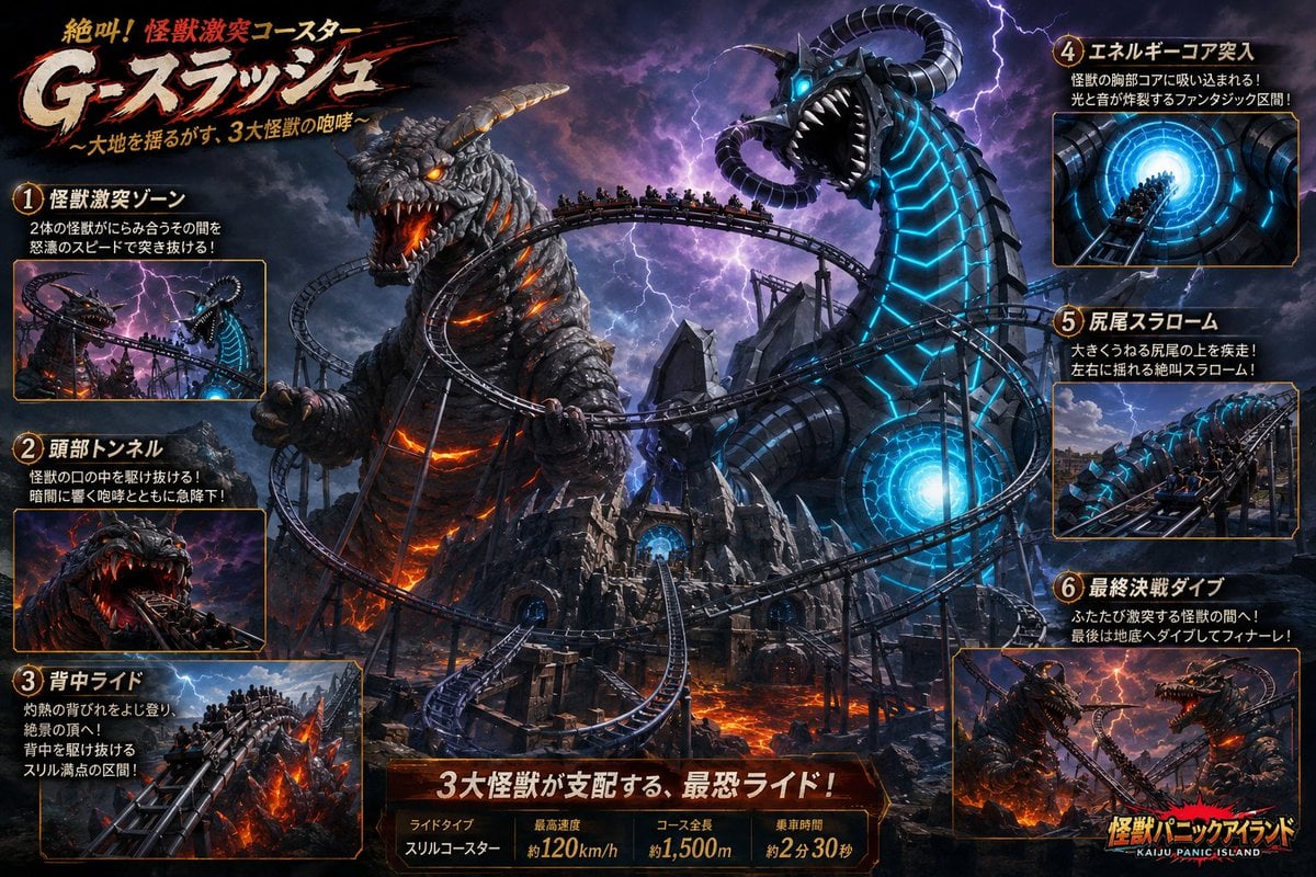 Kaiju Roller Coaster Poster — AI image template example