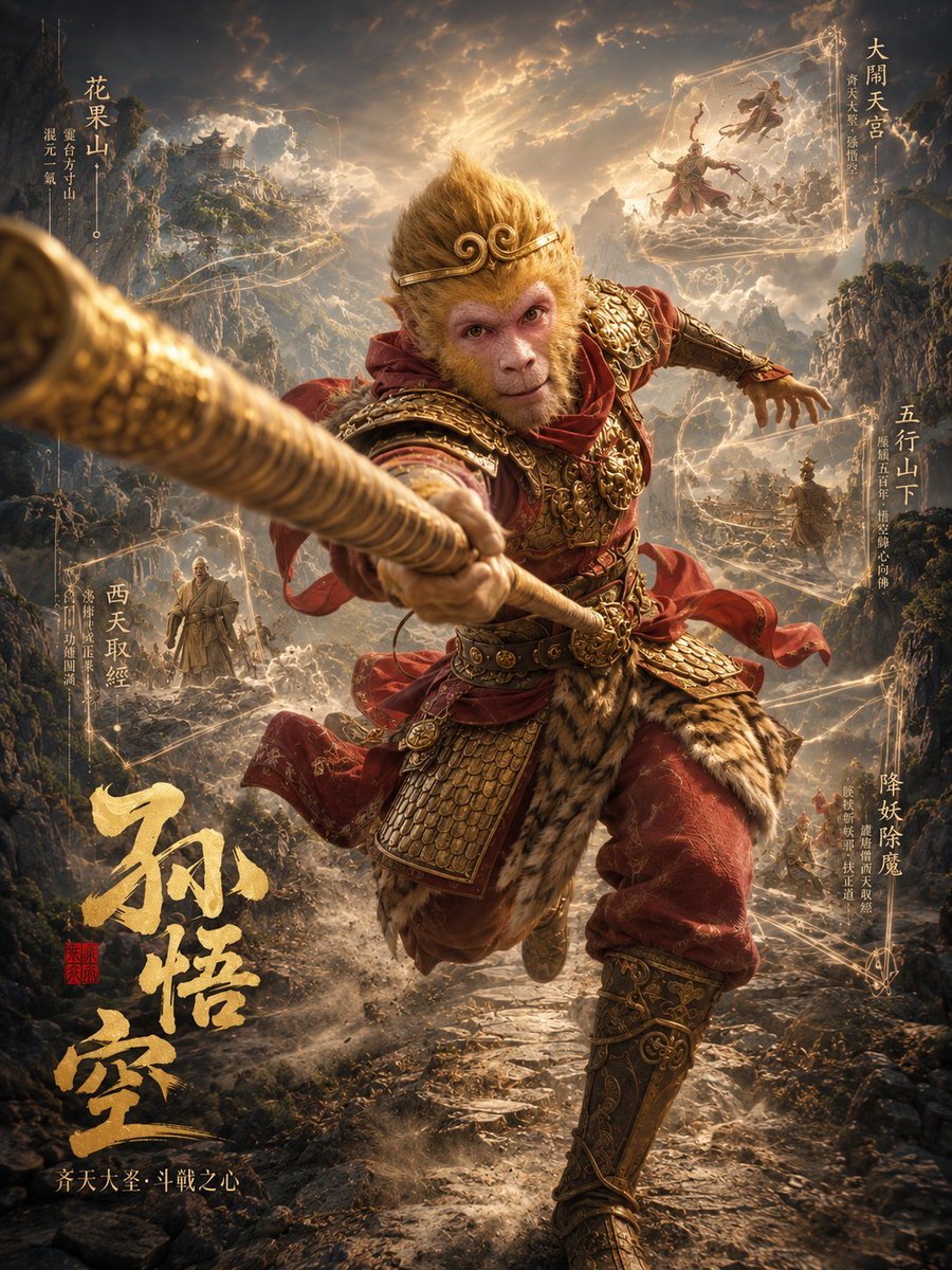 Sun Wukong Epic Fantasy Poster — AI image template example