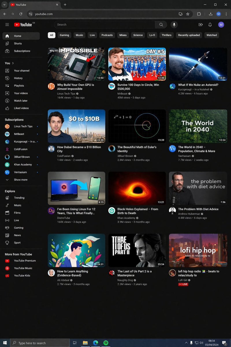 YouTube Dark Mode Desktop UI Mockup