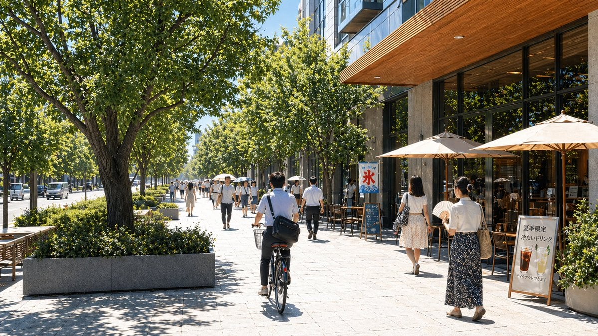 Sunny Japanese Cafe Street Scene