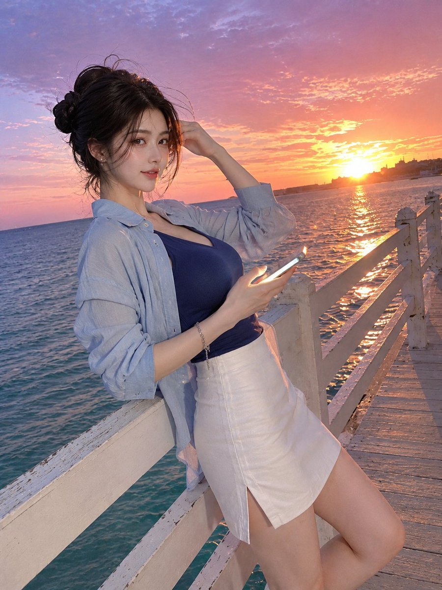Late Summer Seaside Boardwalk Portrait — AI image template example