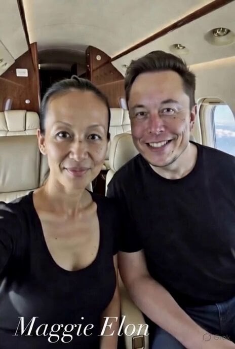 Maggie and Elon Drinking with Shaka Gesture