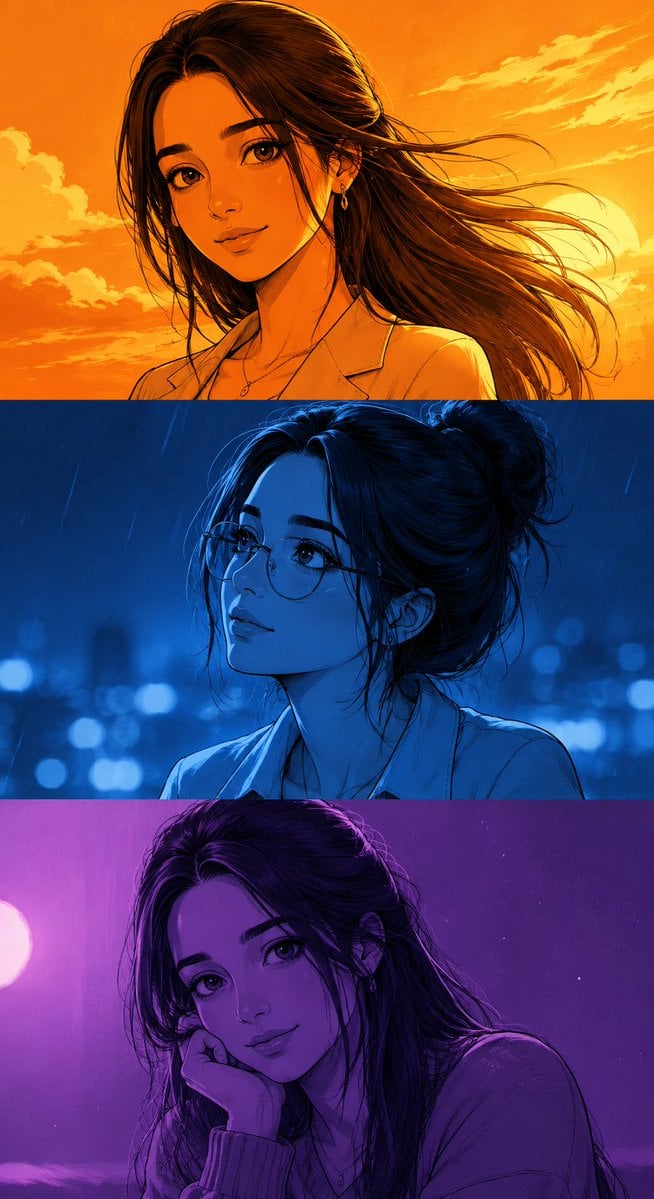Manga Character Triptych Design — AI image template example