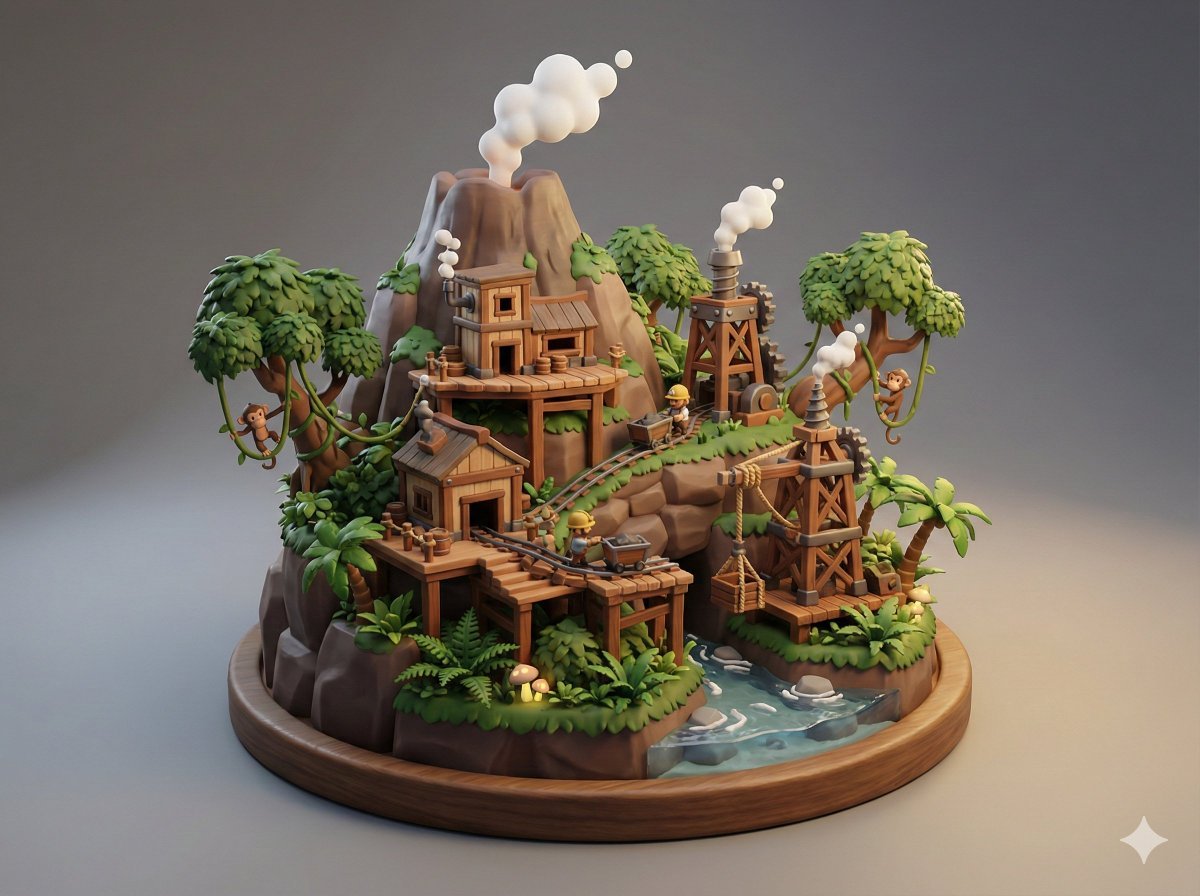 Collectible Miniature Diorama of a Rugged Mining Settlement