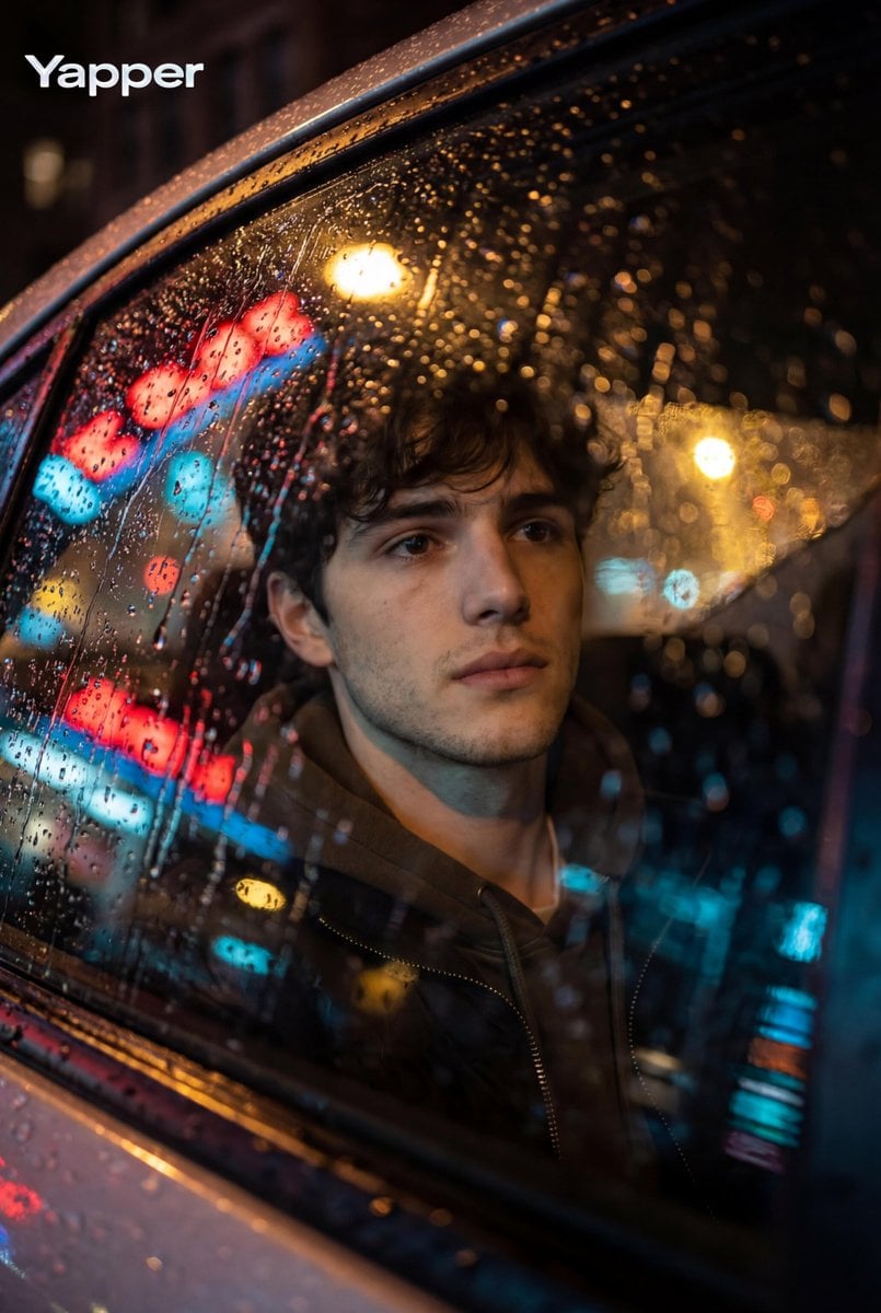 Cinematic Photo Inside a Car at Night with Rain