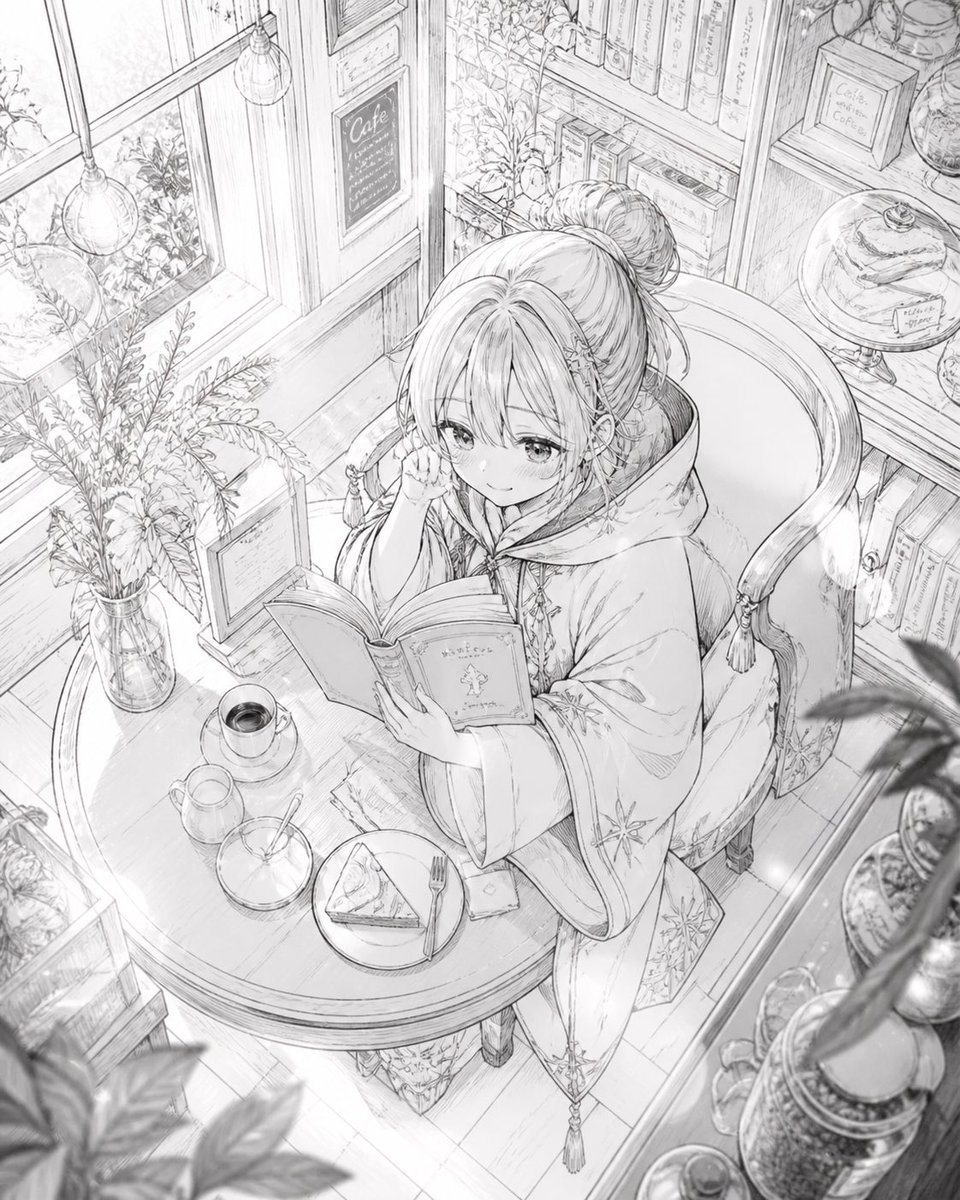 Watercolor Anime Café Colorization reference image 1