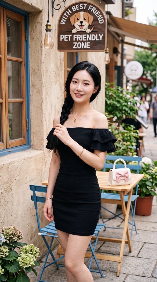 East Asian Woman at Outdoor Café — AI image template example
