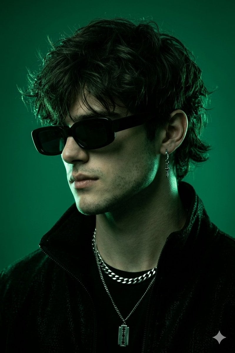 Emerald Monochromatic Male Portrait — AI image template example
