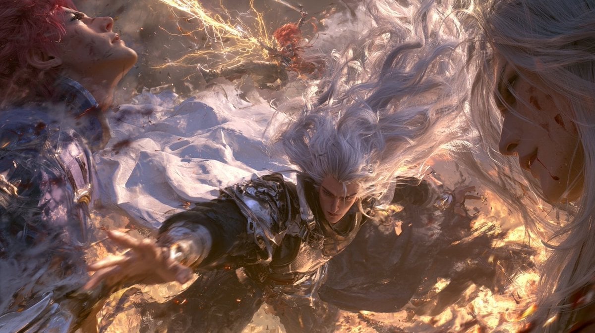 Cinematic Immortal Fantasy Battle — AI image template example