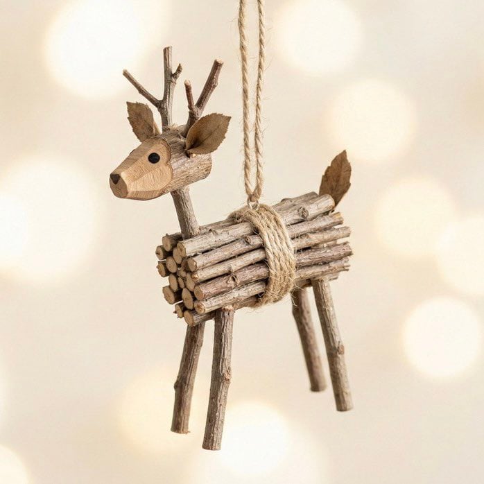 Rustic Twig Reindeer Christmas Ornament