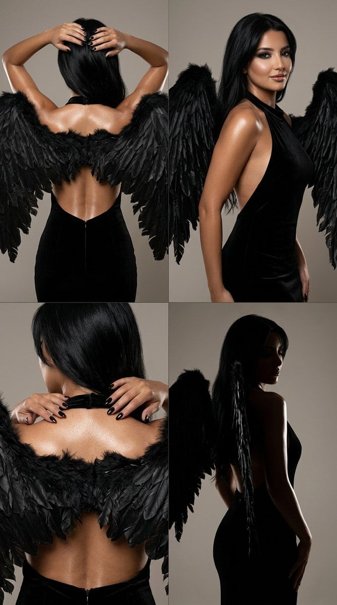 Fallen Angel Fashion Editorial Grid — AI image template example