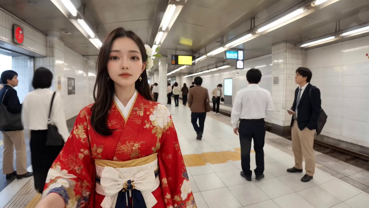 Video of a Commuter on a Tokyo Subway Platform