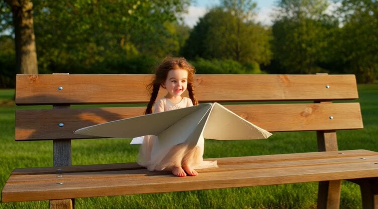 Hyperrealistic Miniature Girl on a Paper Airplane Video Prompt