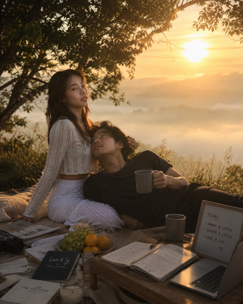 Golden Sunrise Couple Picnic — AI image template example