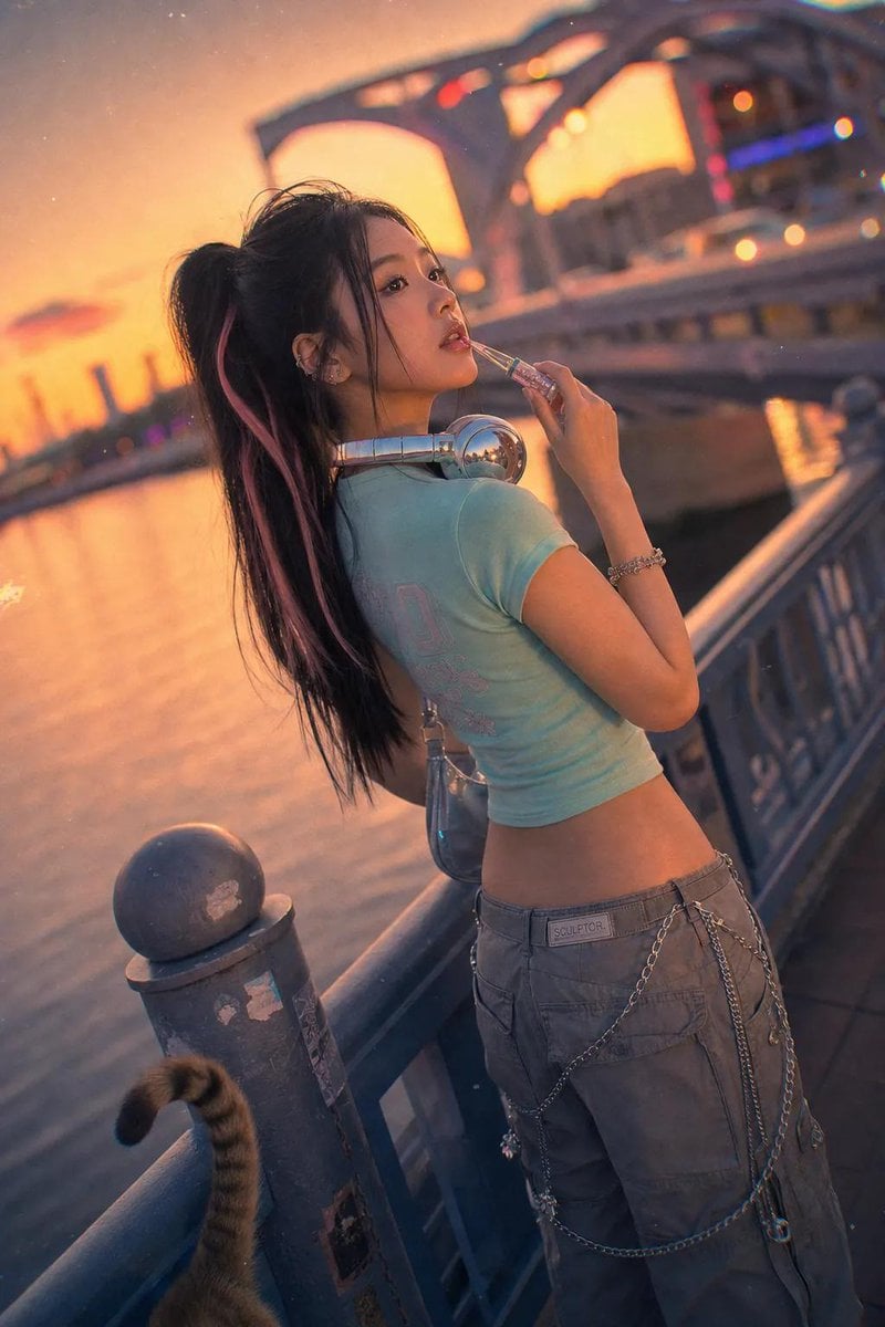 Cinematic Golden Hour Bridge Portrait — AI image template example