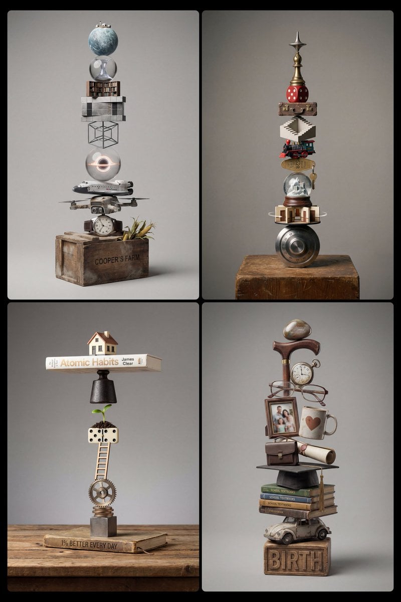 Stacked Objects Symbolizing a Concept