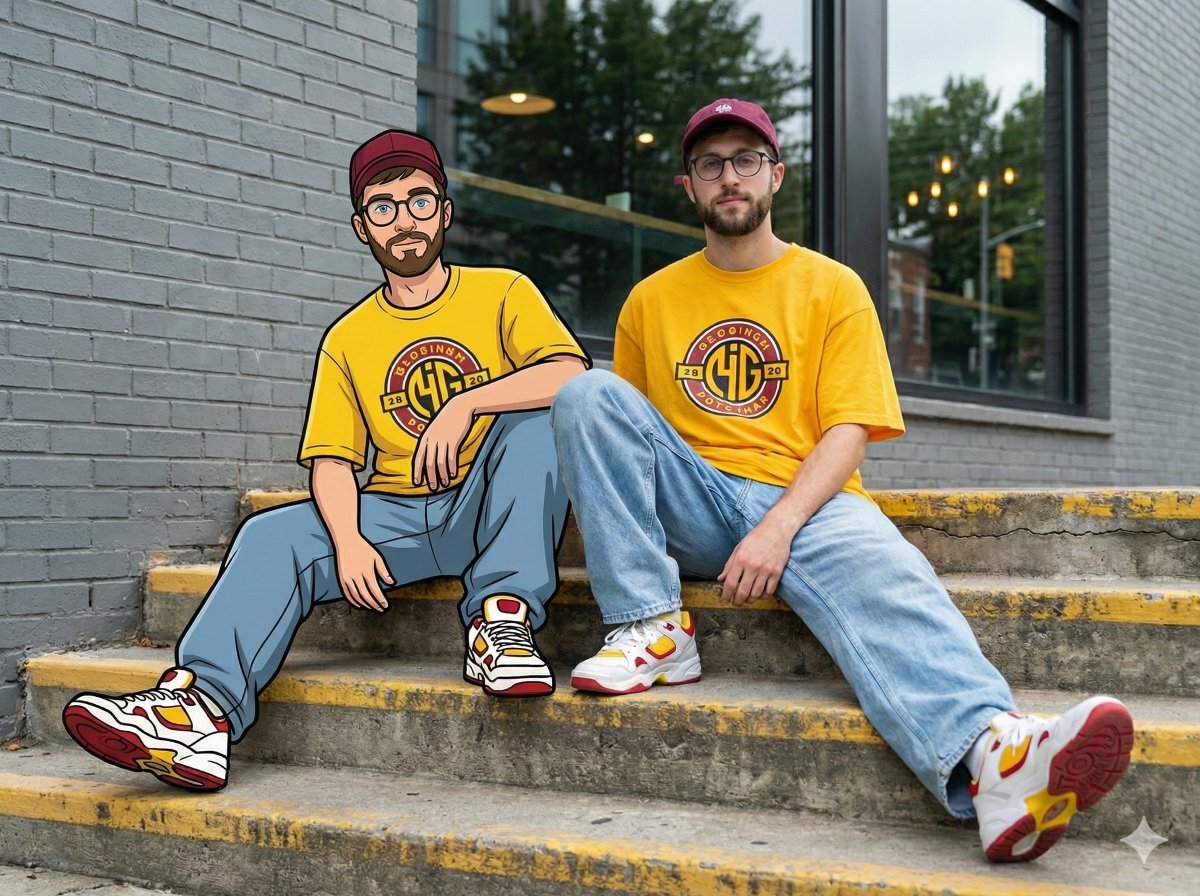 Mixed-Reality Street Portrait (Real Person with Cartoon Twin)