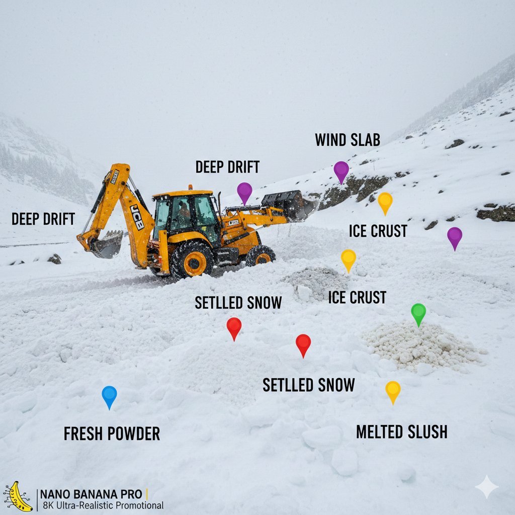 Cinematic JCB Clearing Snow in Kashmir