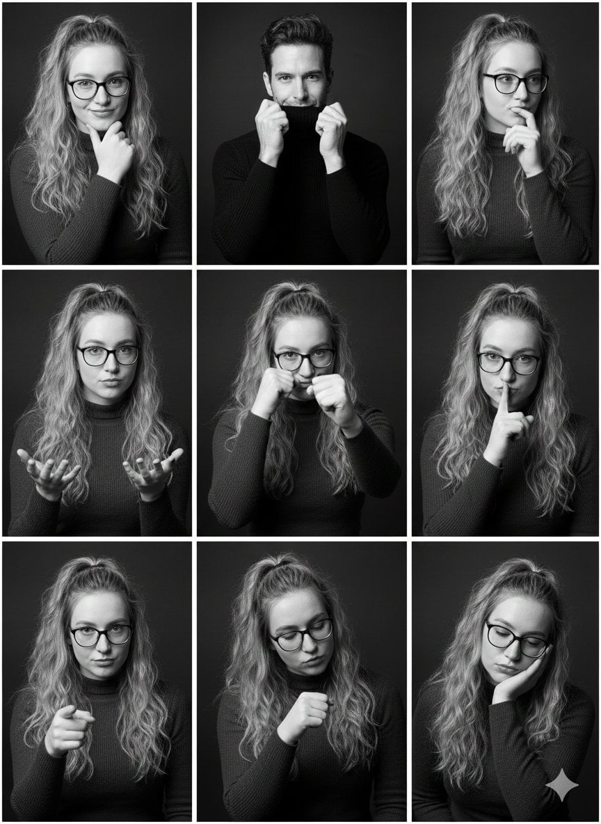 Black and White Studio Portrait Collage (3x3 Grid)