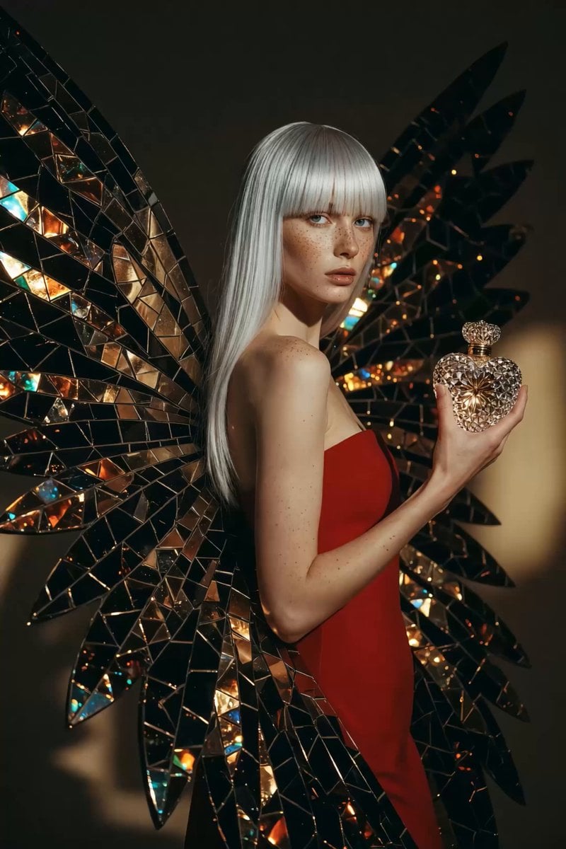 1960s Retro Fashion Portrait with Mosaic Wings