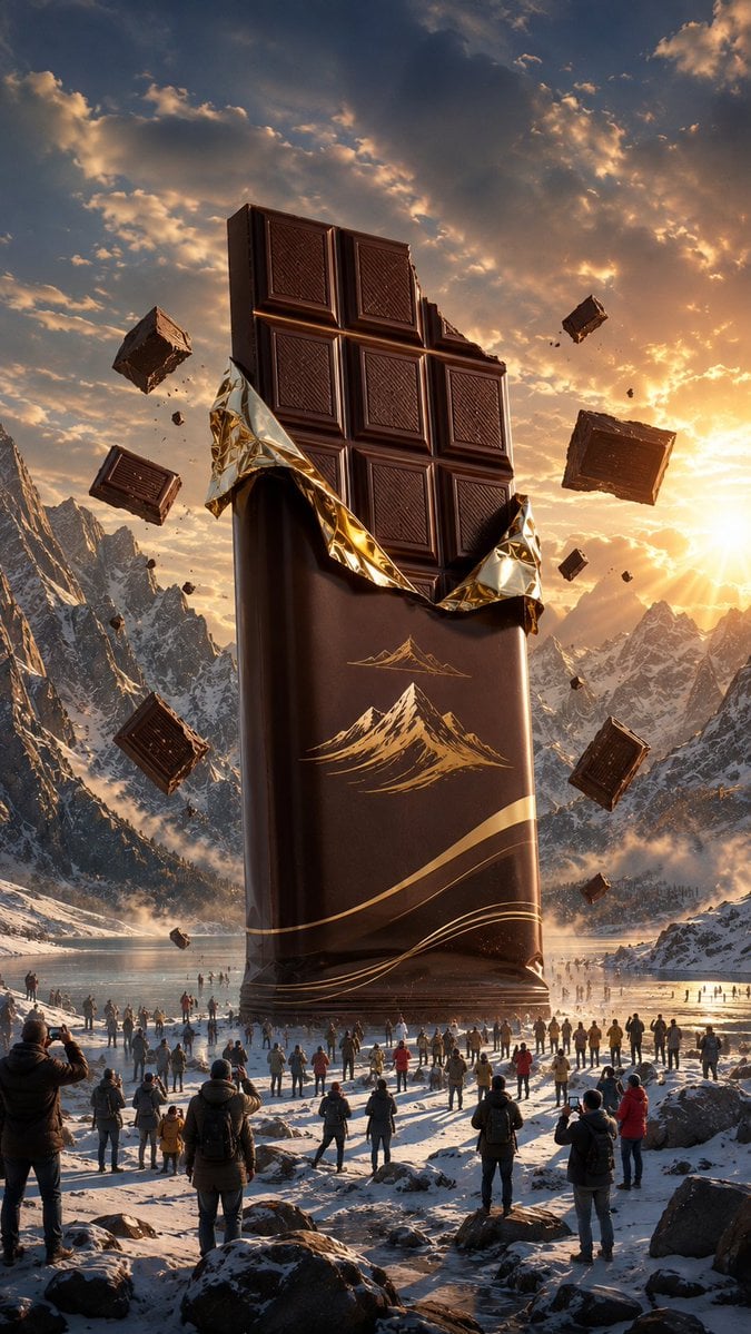 Giant Chocolate Bar Surreal Advertisement — AI image template example