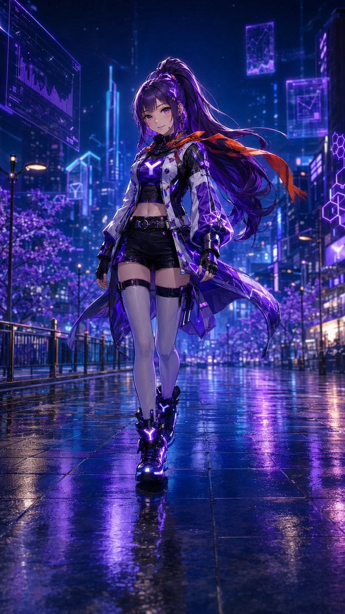 Cyberpunk Anime Heroine in Neon Rain — AI image template example