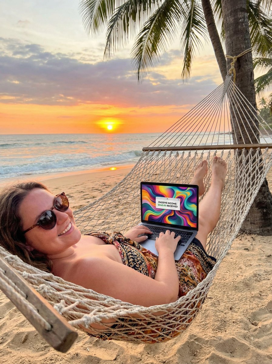 JSON Prompt for Digital Nomad Generating AI Art on a Beach Hammock