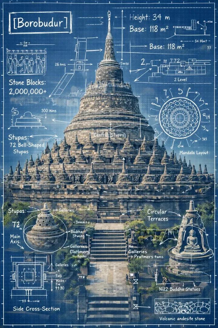 Infographic image combining a real photograph of the landmark