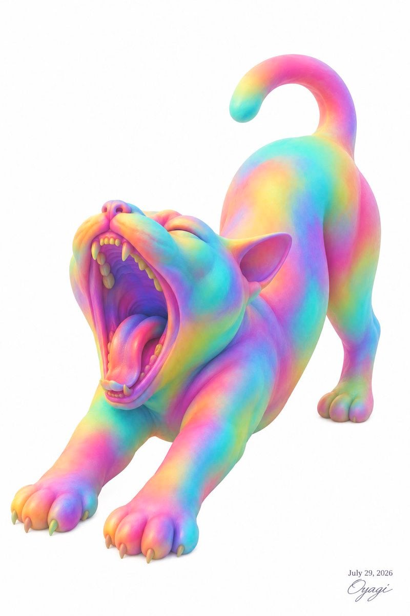 Rainbow Yawning Cat Stretch — AI image template example