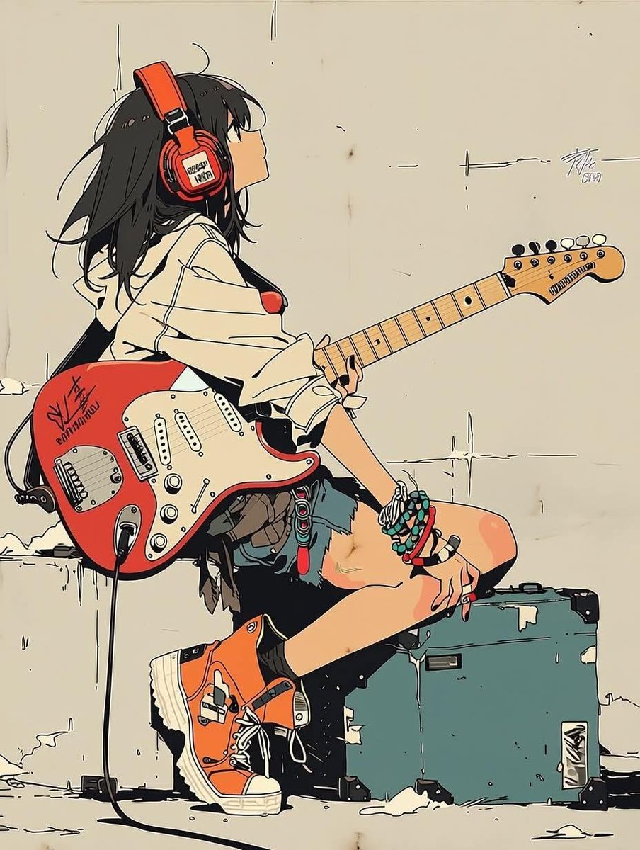 Minimalist Anime Girl with Guitar — AI image template example