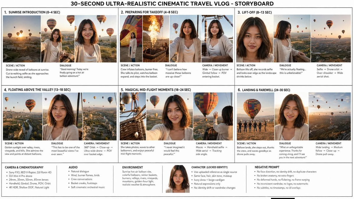 Hot Air Balloon Vlog Storyboard — AI image template example