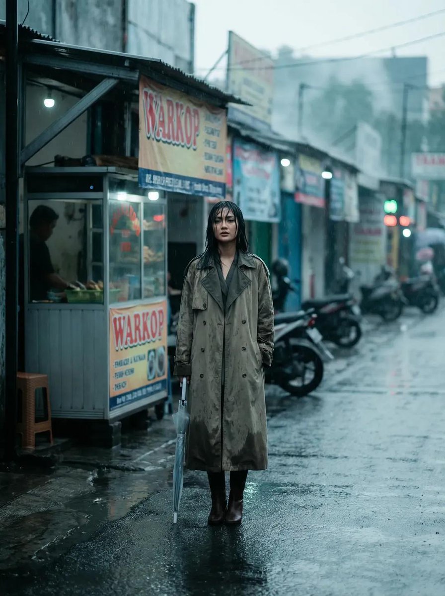Rainy Indonesian Warkop Fashion Editorial Prompt