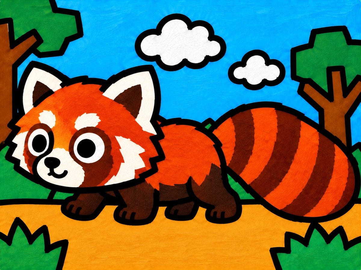 Cartoon Red Panda Forest Illustration