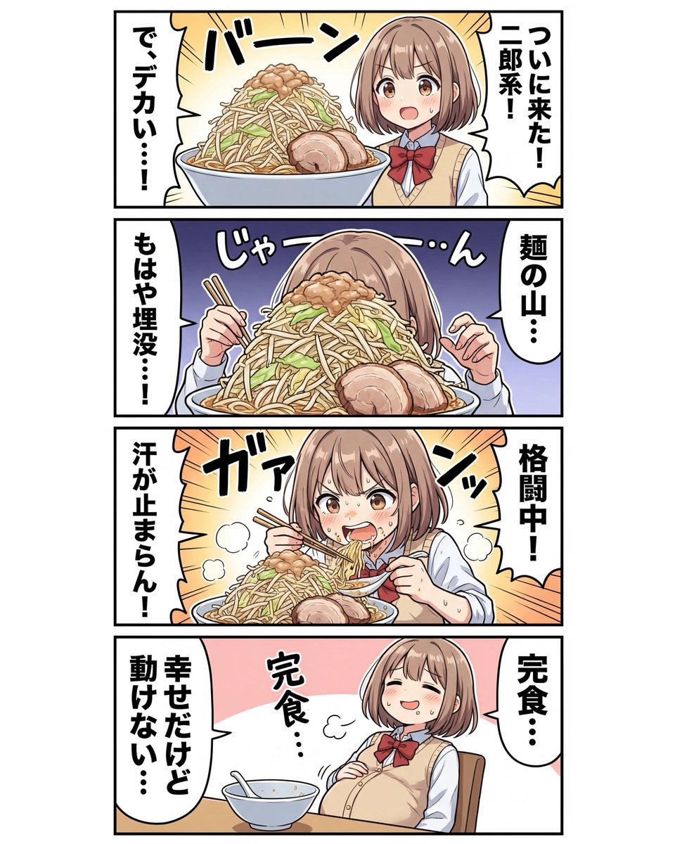 panel Japanese gag manga about Nanami eating ramen