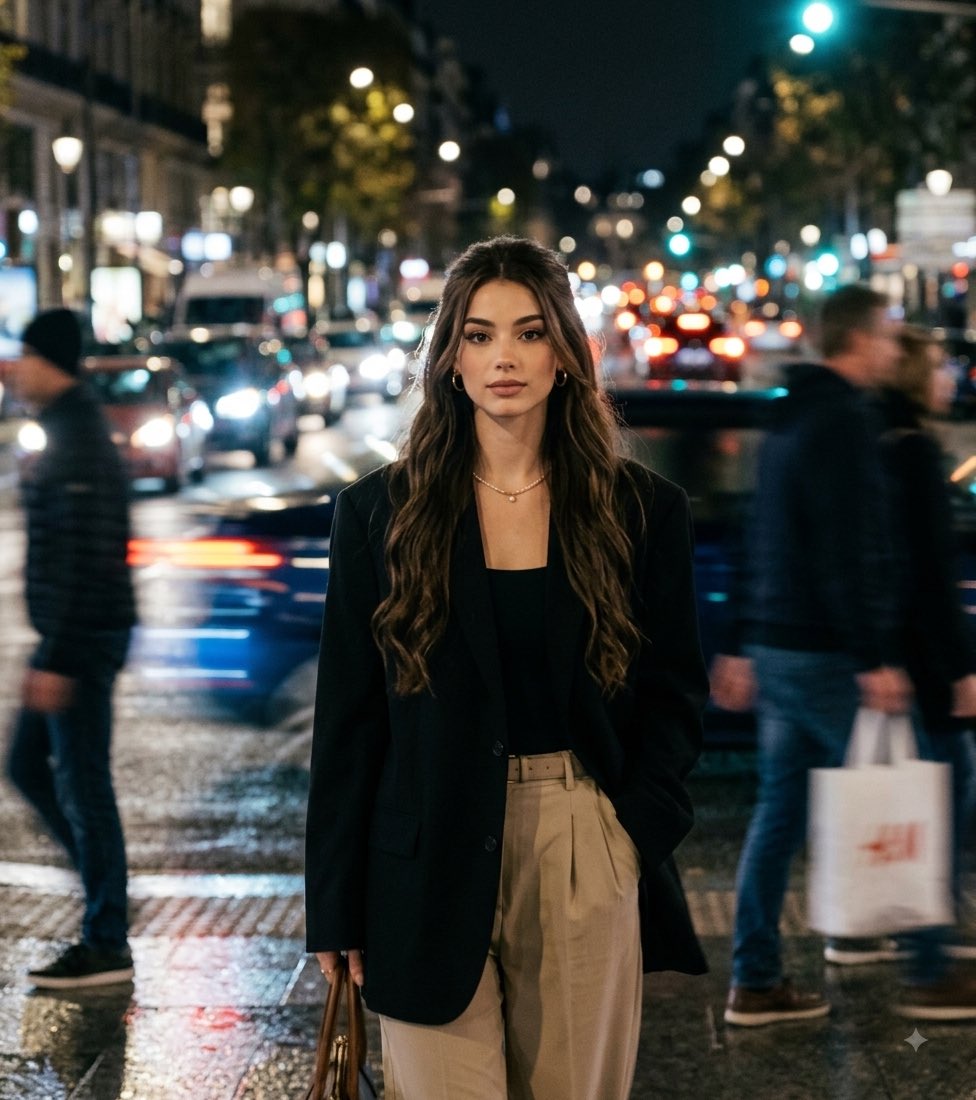 Candid Night Street Motion Blur — AI image template example